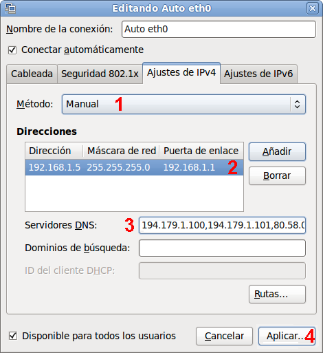 Ajustes de IPv4