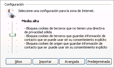 Configuración de zona de internet