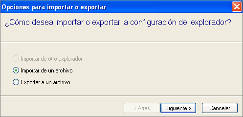 Opciones de importar o exportar