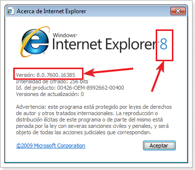 Versión de Internet Explorer