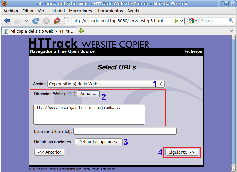 Configuración del sitio