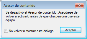 Desactivar el asesor de contenidos