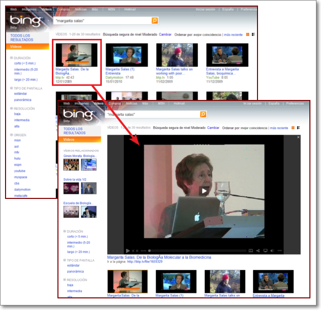Resultados de vídeo en Bing