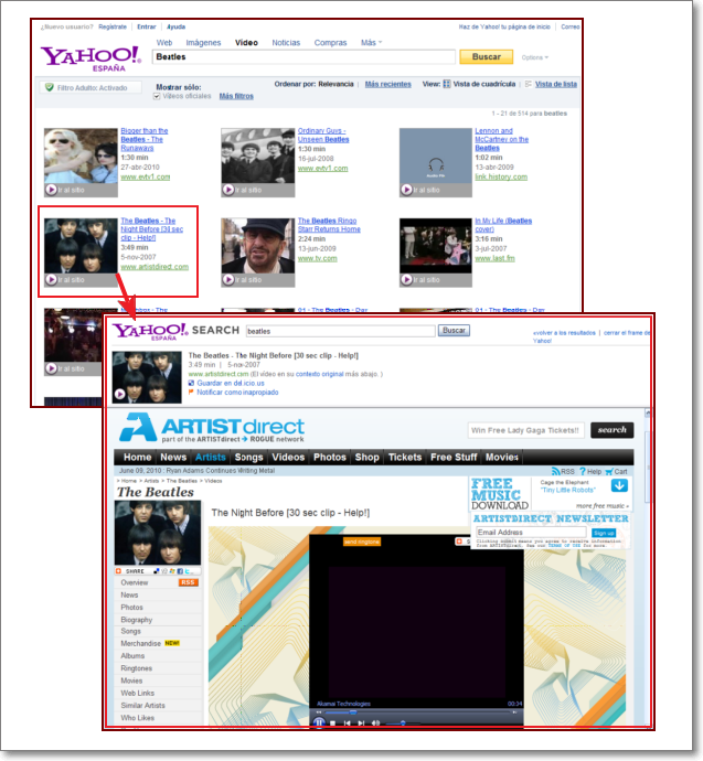 Resultados de vídeo en Yahoo!