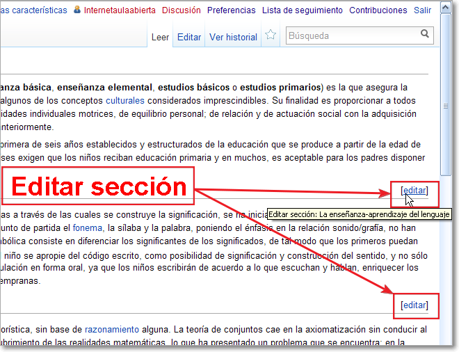 Wikipedia editar sección