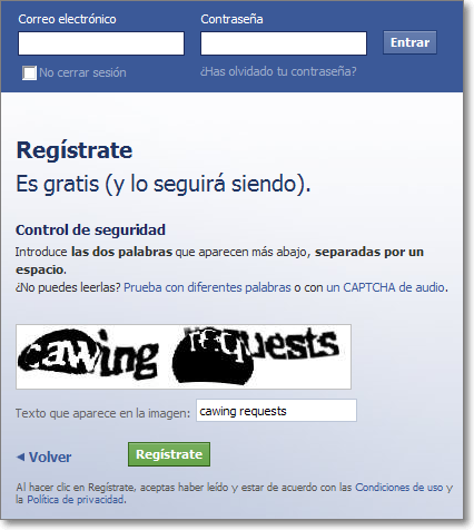 Facebook confirmación de registro