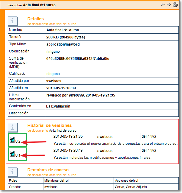 Información de versiones del documento