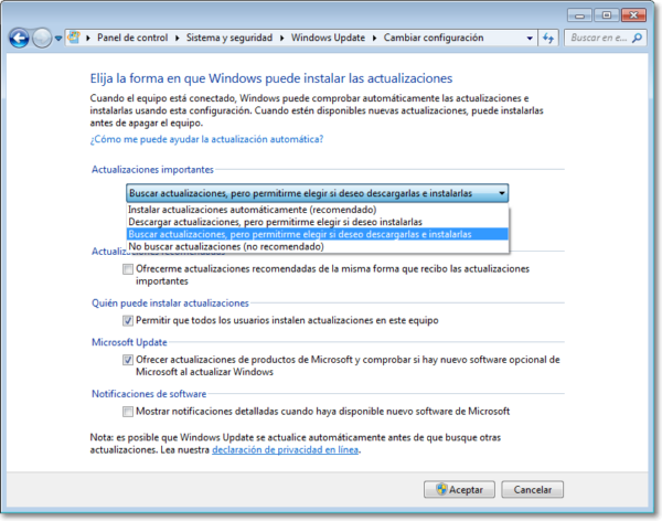 Cambiar configuración de Windows Update