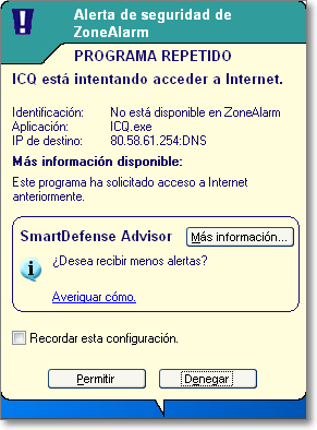 Alerta de seguridad de ZoneAlarm