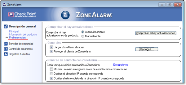 Preferencias de ZoneAlarm