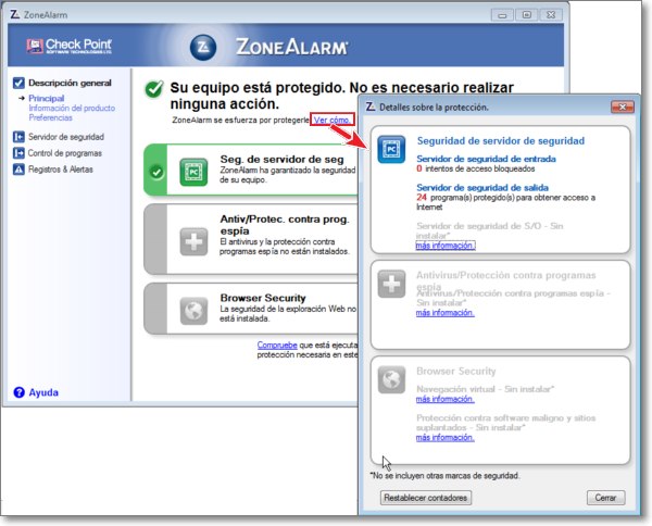ZoneAlarm protección realizada